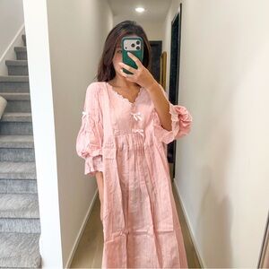 Victorian Renaissance‎ Vintage Elegant  Pink Lace Bow Coquette Dress M